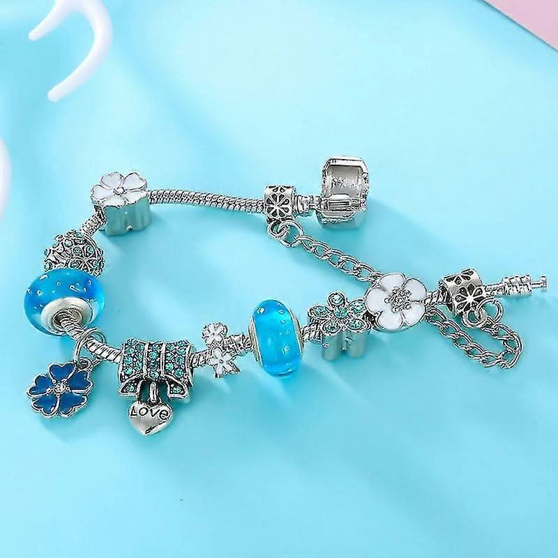 Charm Bracelet Sterling Silver Floral Adjustable