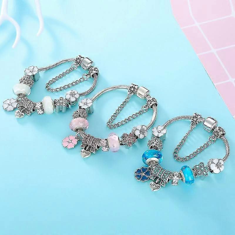 Charm Bracelet Sterling Silver Floral Adjustable
