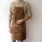 Chef Apron Front Pockets Tool Slots Cross-Back Straps