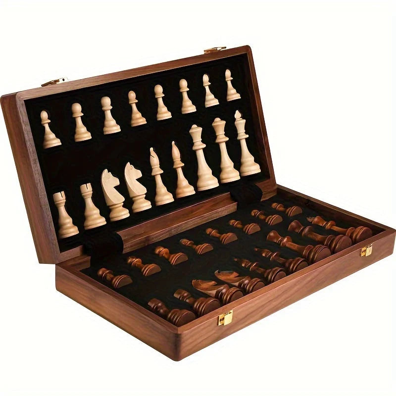 Chess Set Foldable Solid Hardwood Integrated Storage