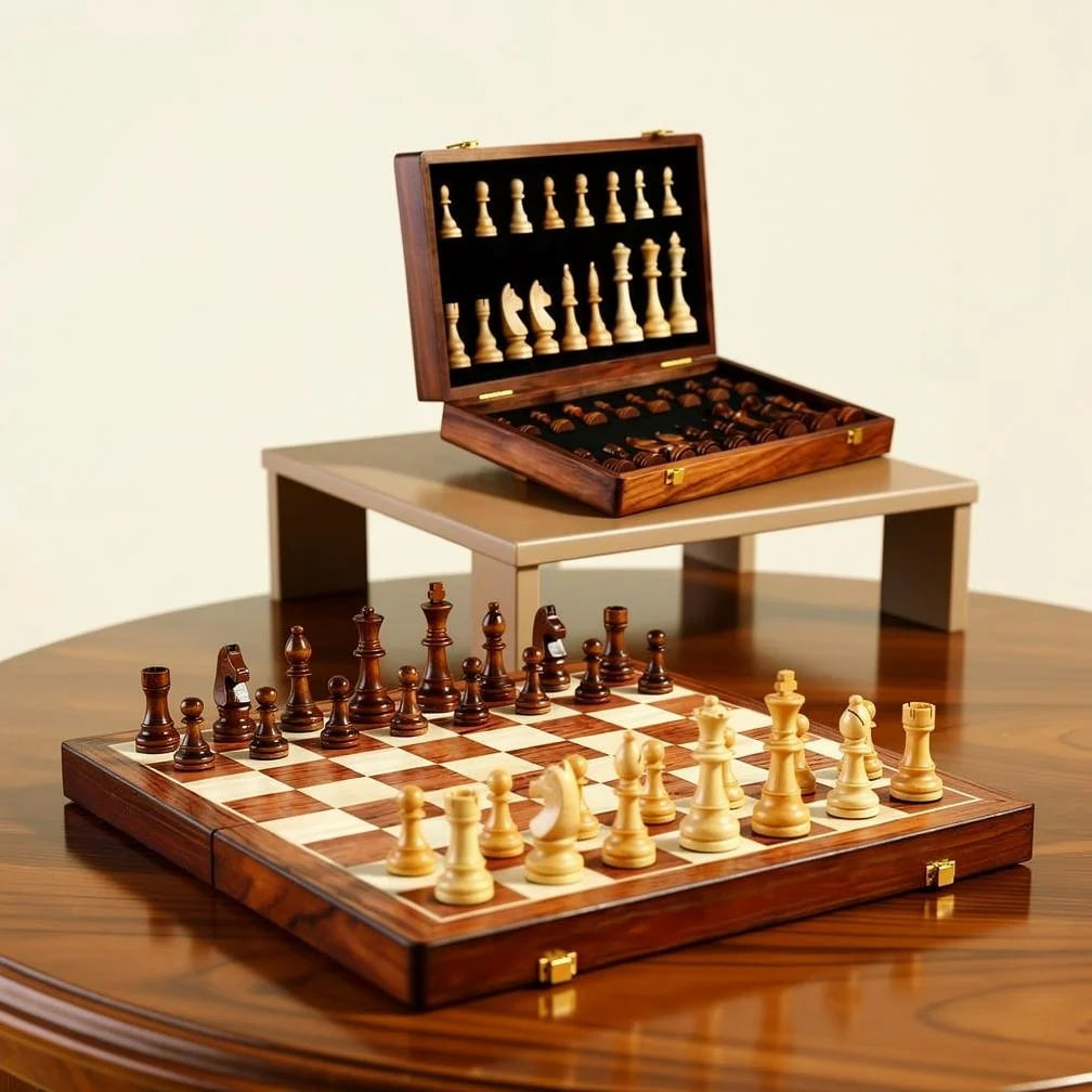Chess Set Foldable Solid Hardwood Integrated Storage
