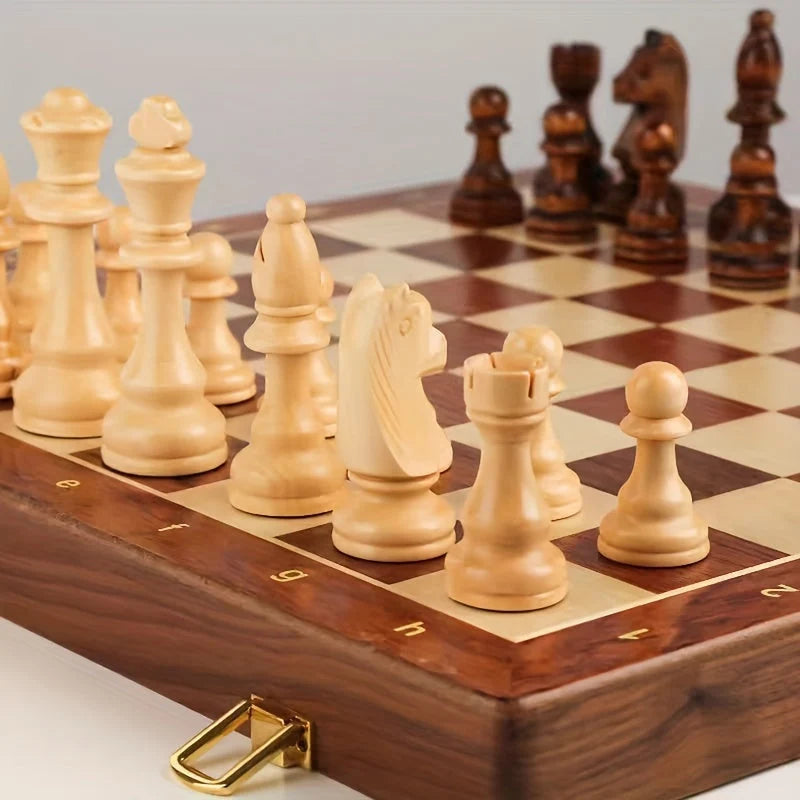 Chess Set Foldable Solid Hardwood Integrated Storage