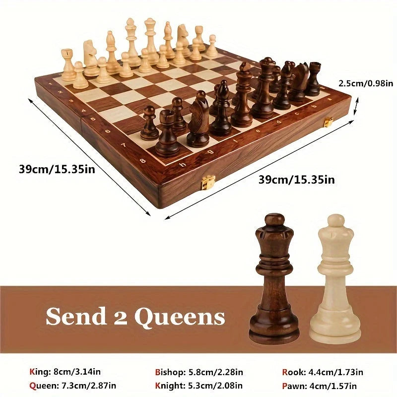Chess Set Foldable Solid Hardwood Integrated Storage