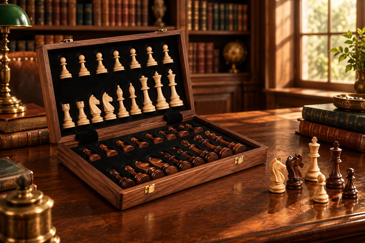 Chess Set Solid Wood Folding Board Built-In Storage