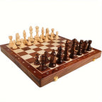 Chess Set Solid Wood Folding Board Built-In Storage