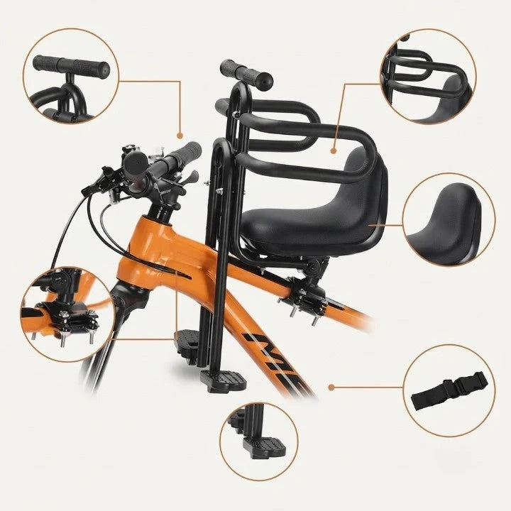 Child Bike Seat Front-Mounted Foldable Footrests & Padded Seat
