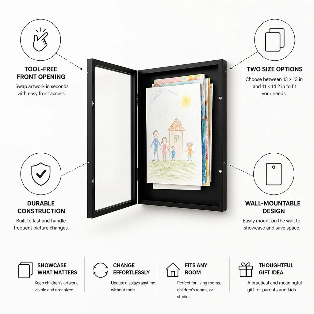 Children's Artwork Frame Front-Opening Tool-Free Wall-Mountable Two Sizes