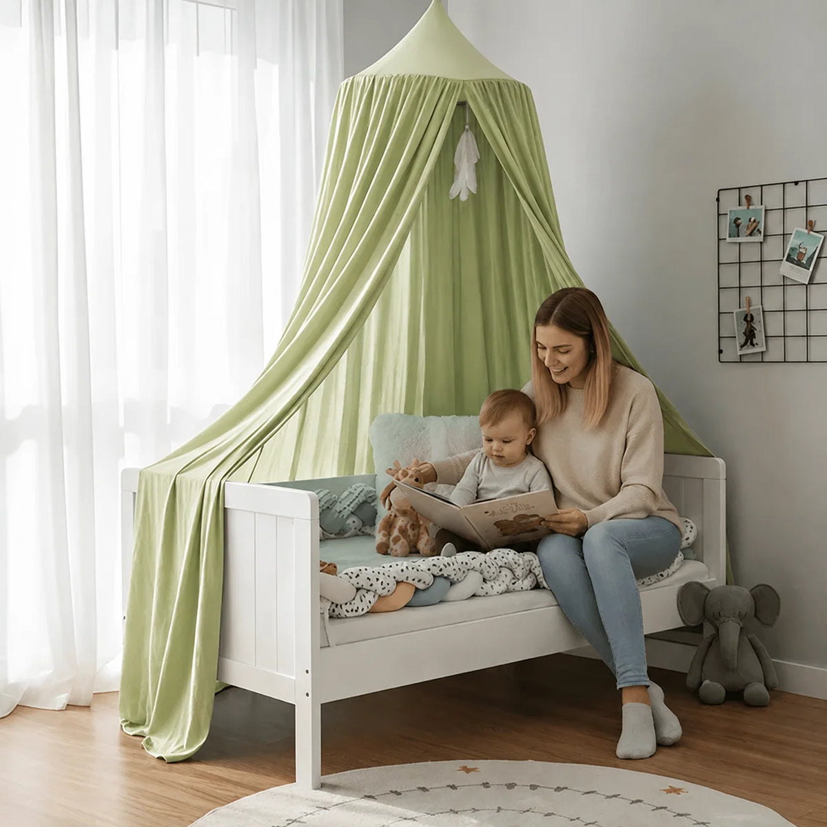 Children's Bed Canopy Breathable Polyester-Cotton Single-Point Hanging