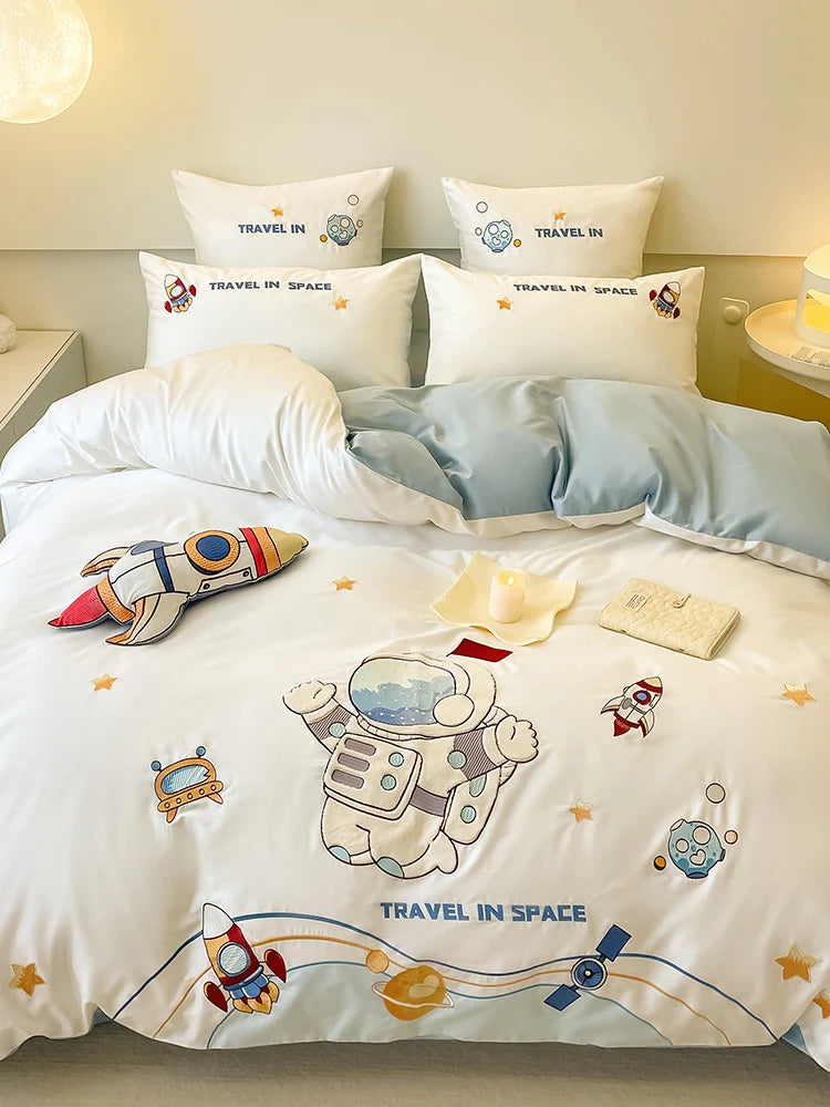Children's Bedding Set Reversible Space Design Cotton Blend