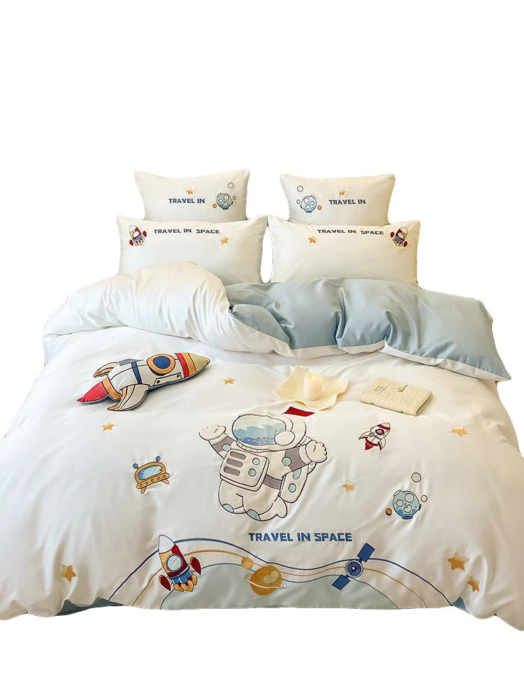 Children's Bedding Set Reversible Space Design Cotton Blend