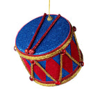 Christmas Drum Ornament Harlequin Pattern Glittered Drumsticks