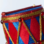 Christmas Drum Ornament Harlequin Pattern Glittered Drumsticks
