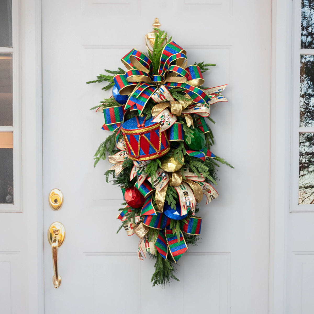 Christmas Drum Ornament Harlequin Pattern Glittered Drumsticks
