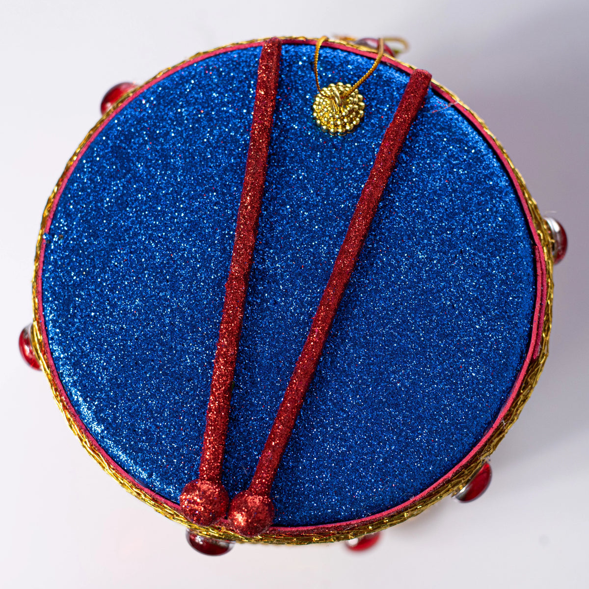 Christmas Drum Ornament Harlequin Pattern Glittered Drumsticks