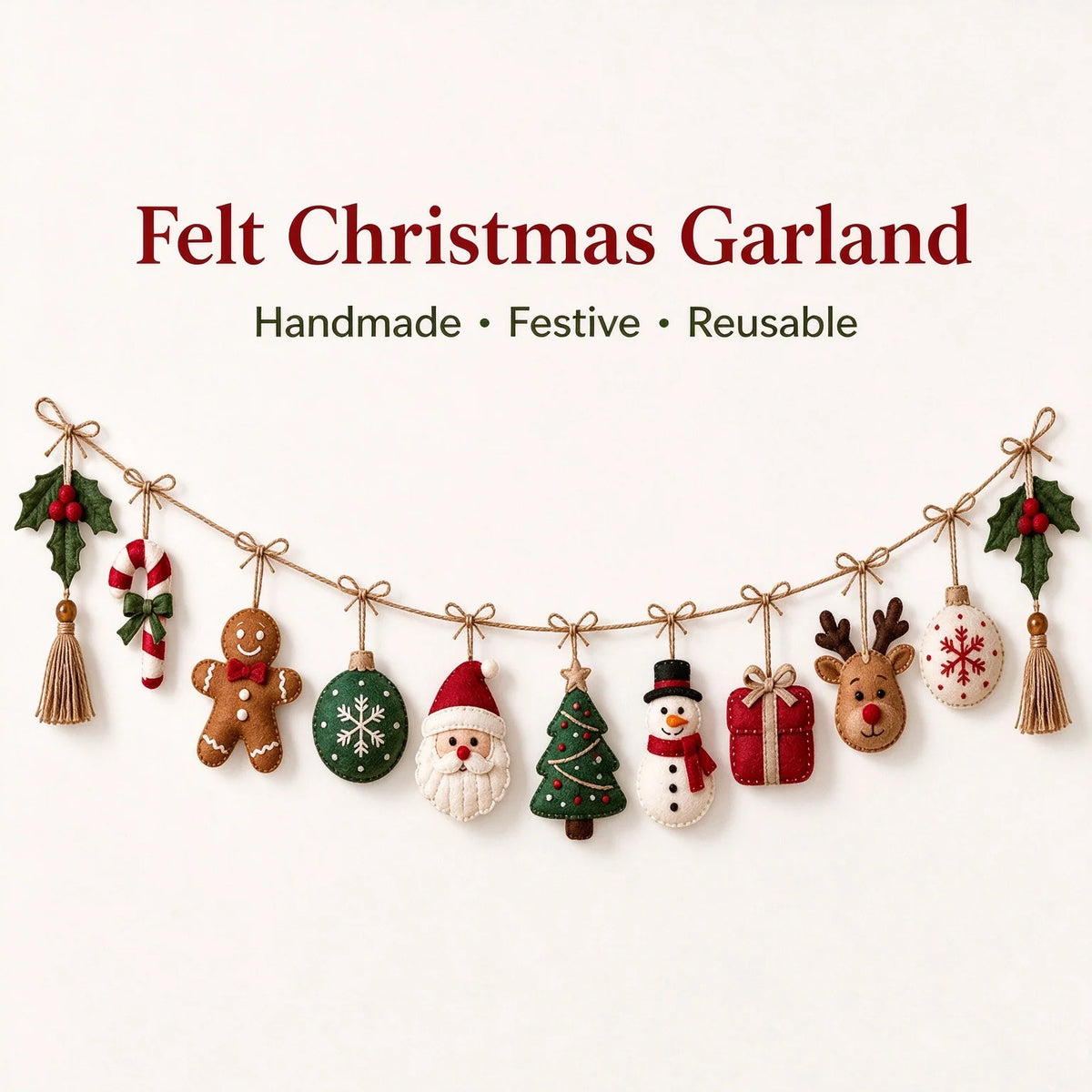 Christmas Garland Handmade Felt Reusable@endsection