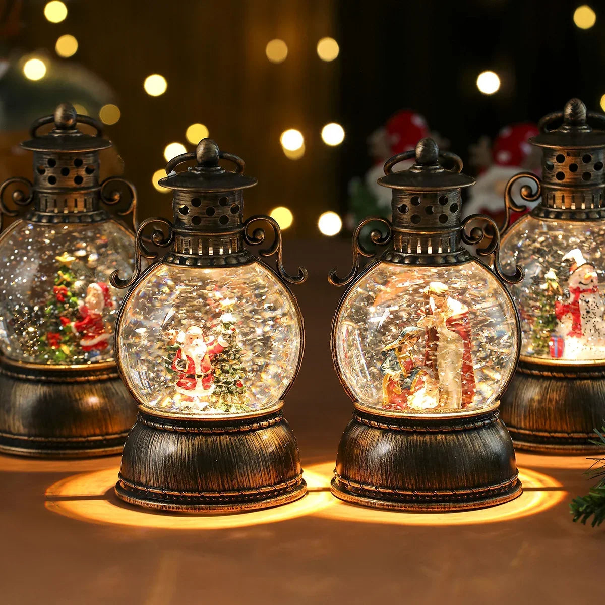 Christmas Lantern Glass Dome Winter Scene Battery-Operated LED