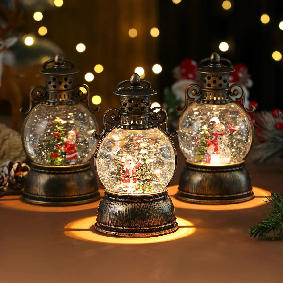 Christmas Lantern Glass Dome Winter Scene Battery-Operated LED