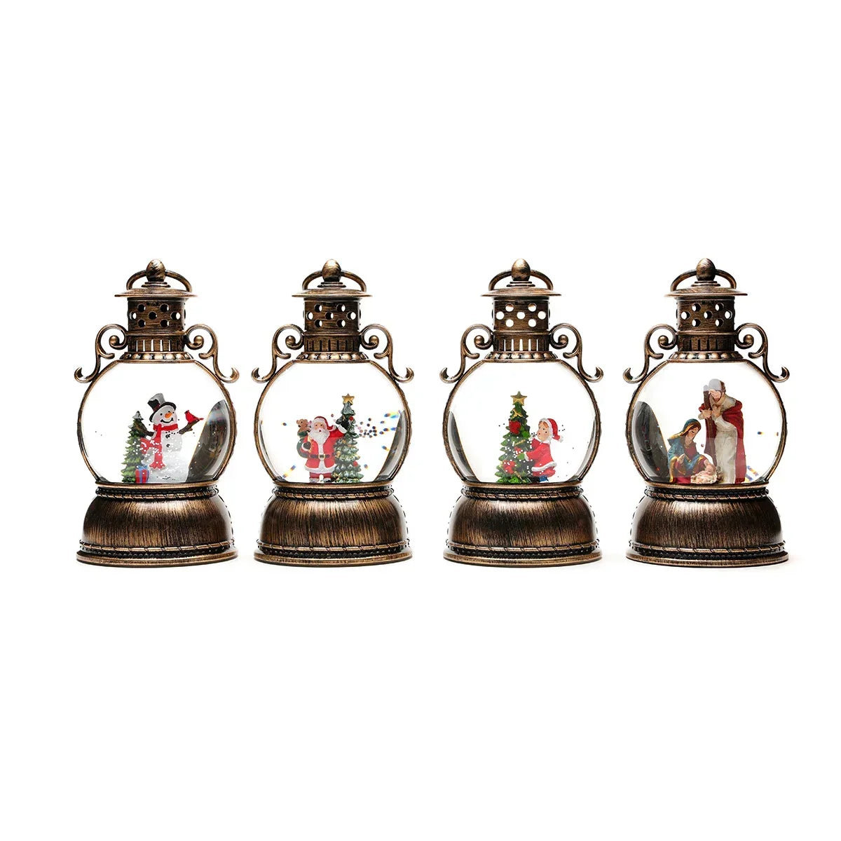 Christmas Lantern Glass Dome Winter Scene Battery-Operated LED