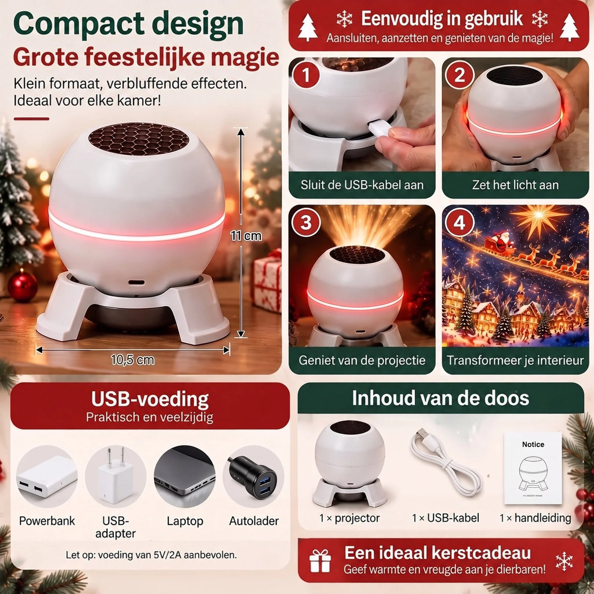 Christmas Light Projector Animated Patterns USB-Powered Indoor Use