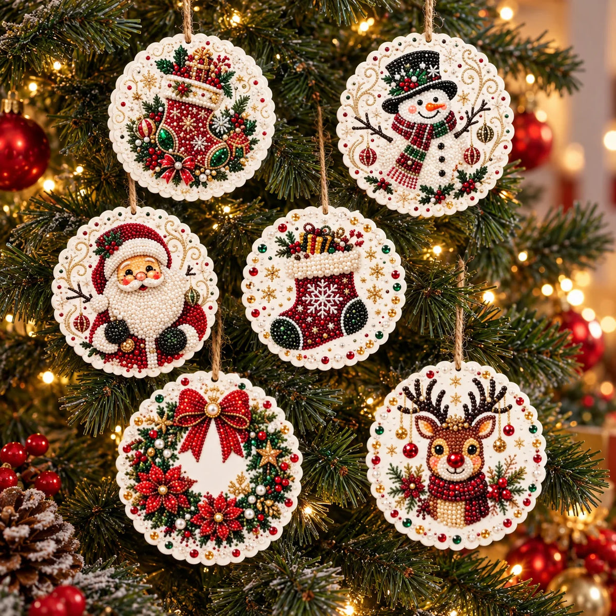 Christmas Ornament Kit Diamond Painting Set of 6