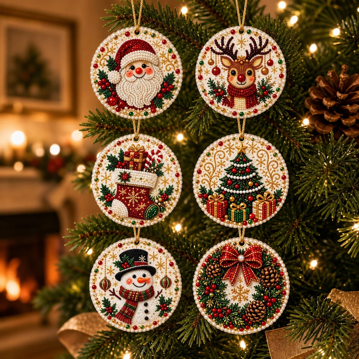 Christmas Ornament Kit Diamond Painting Set of 6