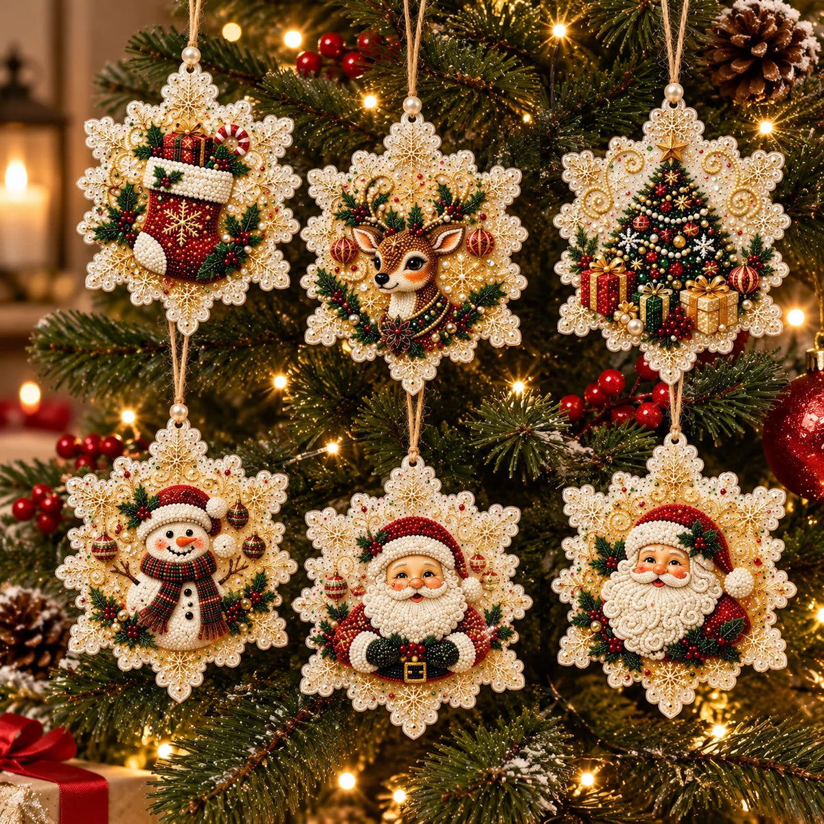 Christmas Ornament Kit Diamond Painting Set of 6