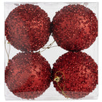 Christmas Ornaments Red Glitter Shatter-Resistant Set of 4