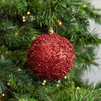 Christmas Ornaments Red Glitter Shatter-Resistant Set of 4