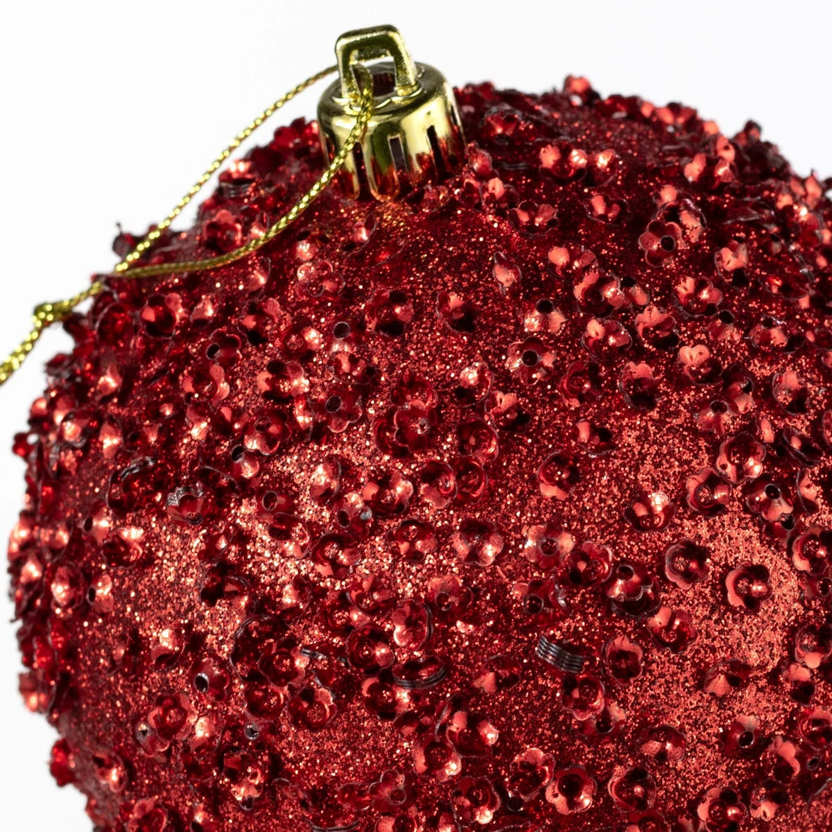 Christmas Ornaments Red Glitter Shatter-Resistant Set of 4
