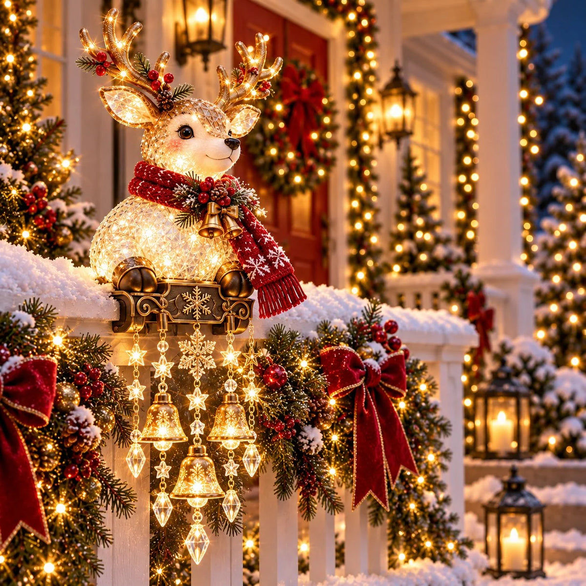 Christmas Porch Railing Lights Warm Glow Hanging Ornaments