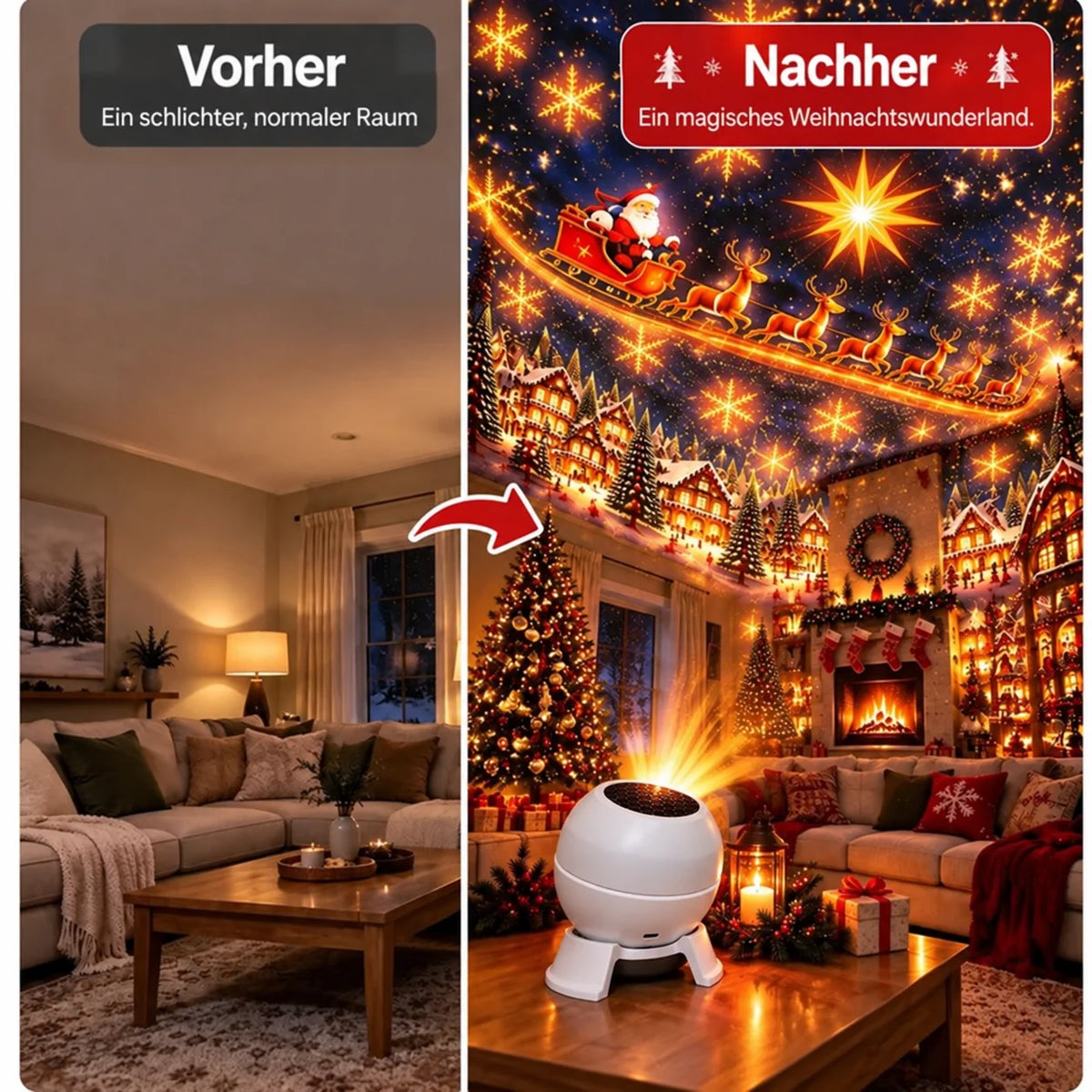 Christmas Projection Night Light USB Powered Festive Scenes