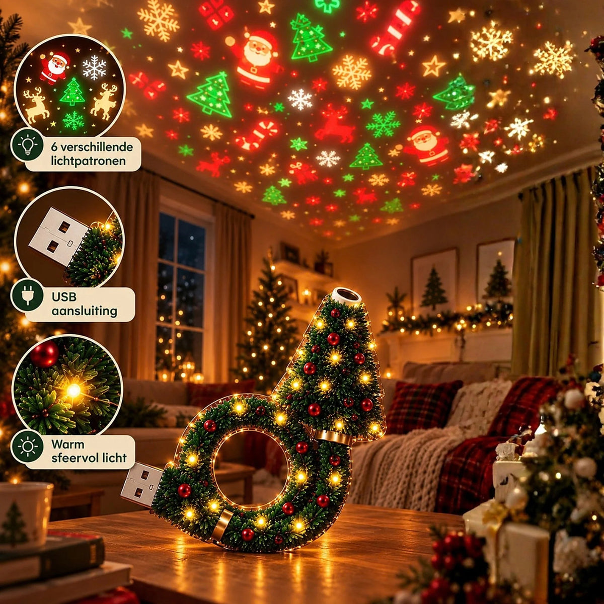 Christmas Projector Lamp USB Powered 6 Light Patterns