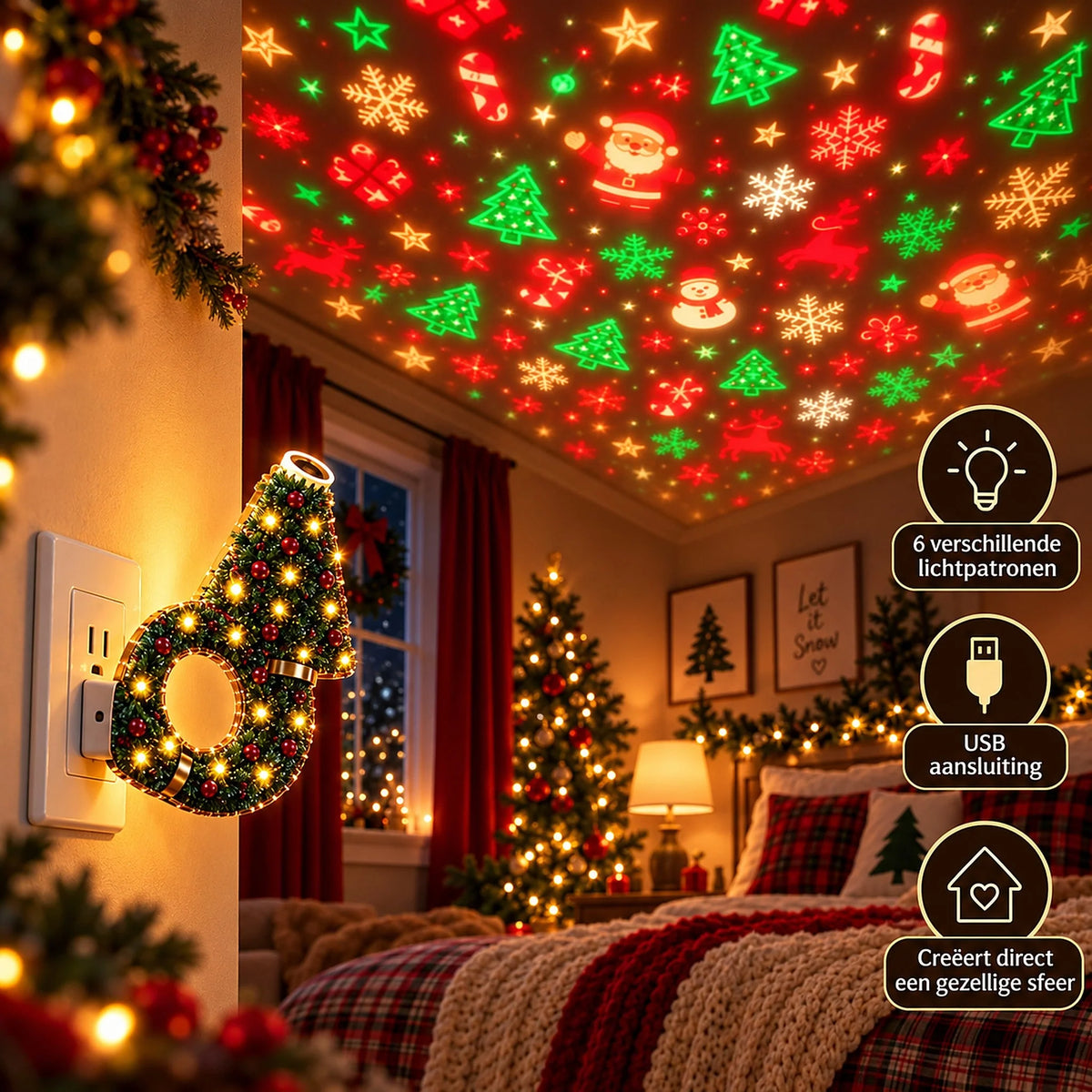 Christmas Projector Lamp USB Powered 6 Light Patterns