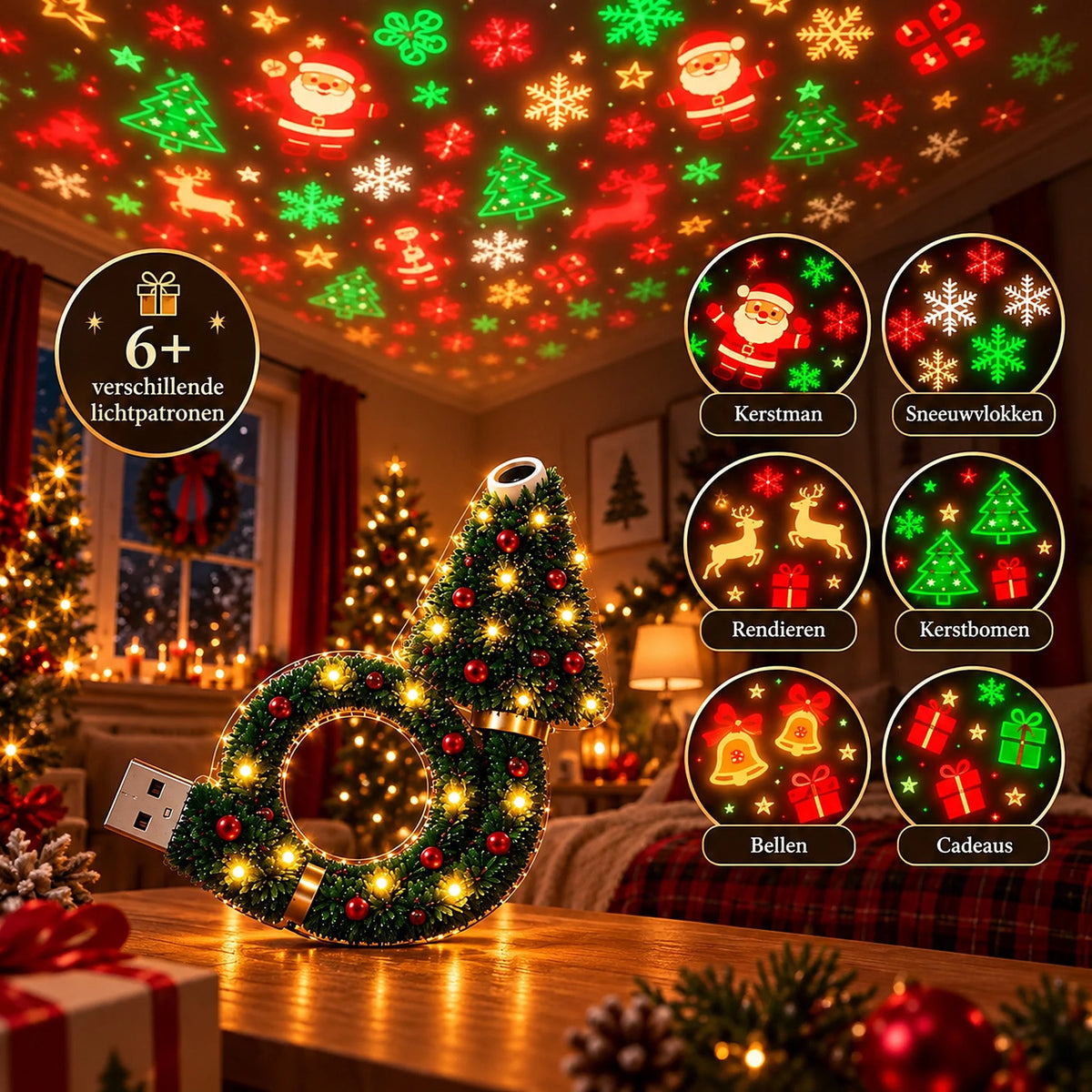 Christmas Projector Lamp USB Powered 6 Light Patterns