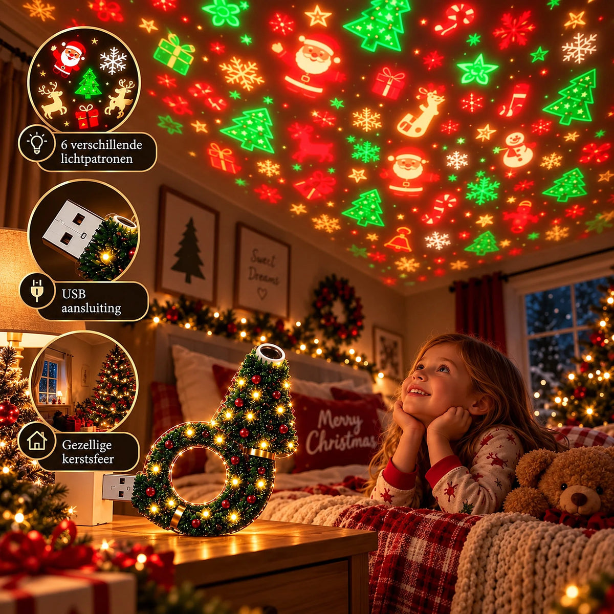 Christmas Projector Lamp USB Powered 6 Light Patterns