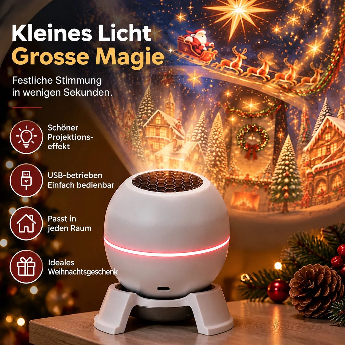Christmas Projector Light Moving Patterns USB Powered Indoor Use