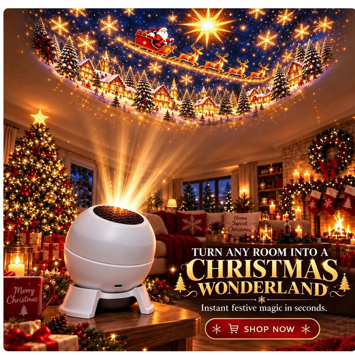 Christmas Projector Night Light USB-Powered Festive Scenes