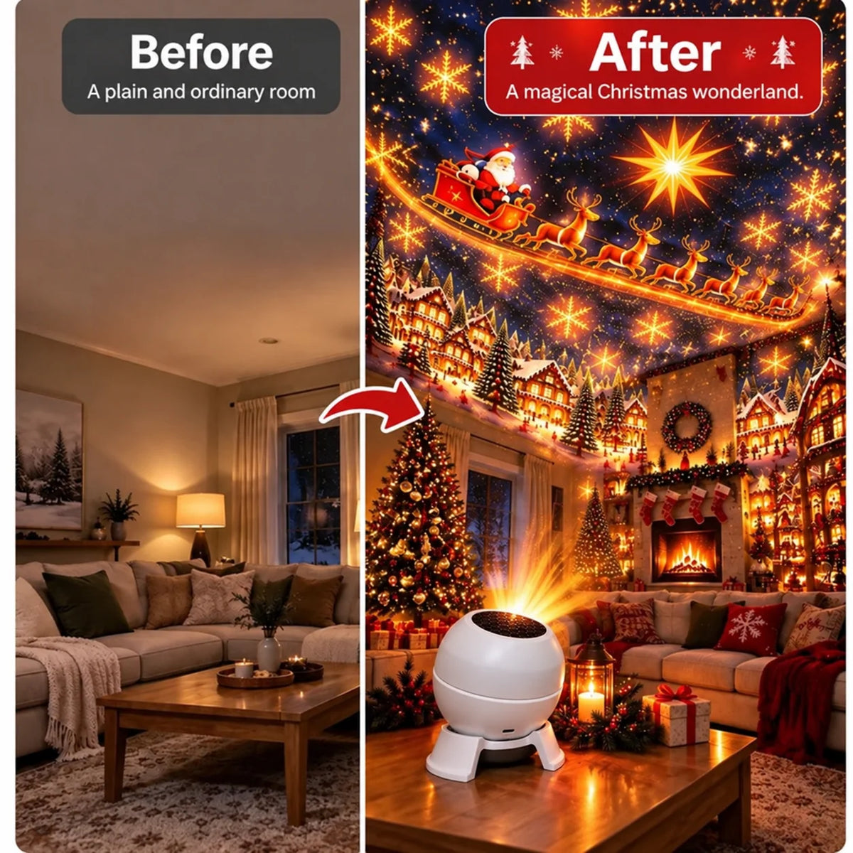 Christmas Projector Night Light USB-Powered Festive Scenes