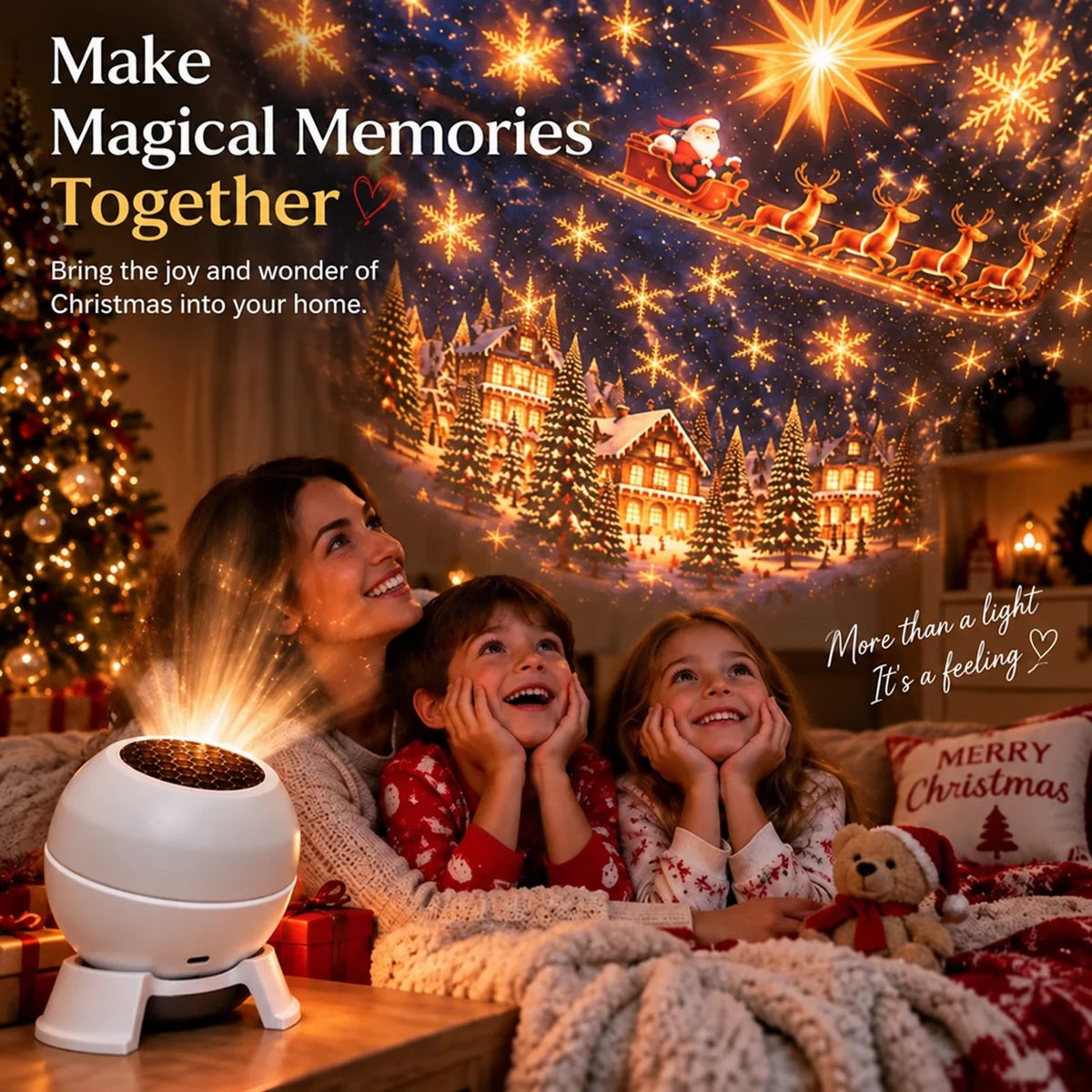 Christmas Projector Night Light USB-Powered Festive Scenes