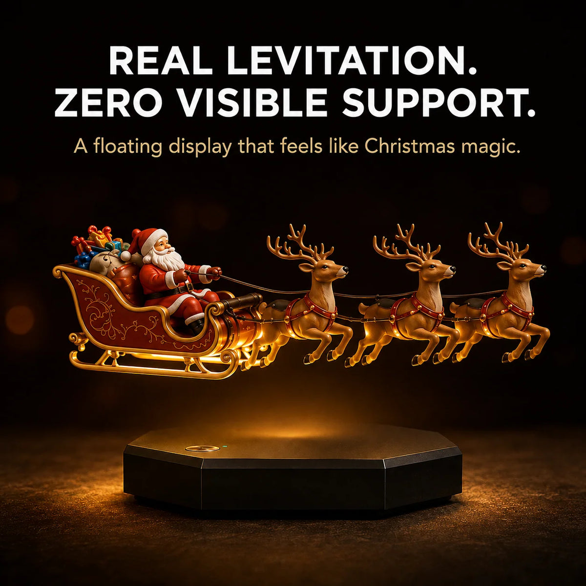 Christmas Sleigh Decoration Magnetic Levitation Illuminated Base Four Reindeer