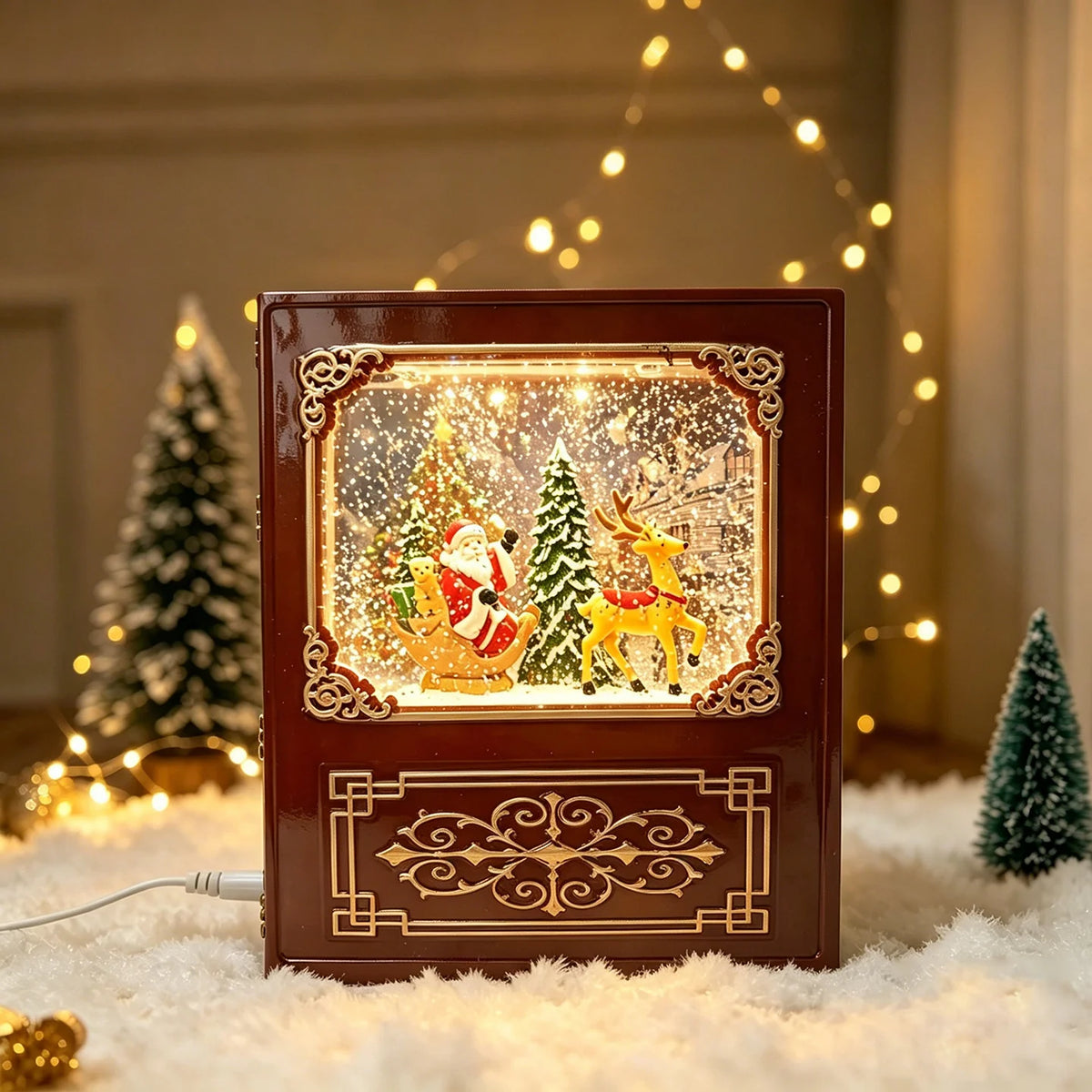 Christmas Snow Globe Decoration LED Santa Scene