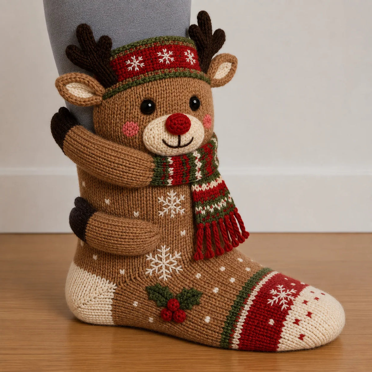 Christmas Socks 3D Hugging Character Knitted Holiday Style