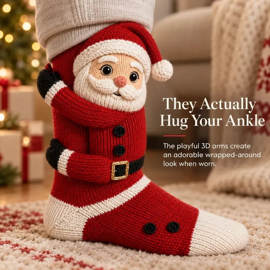 Christmas Socks 3D Hugging Character Knitted Holiday Style