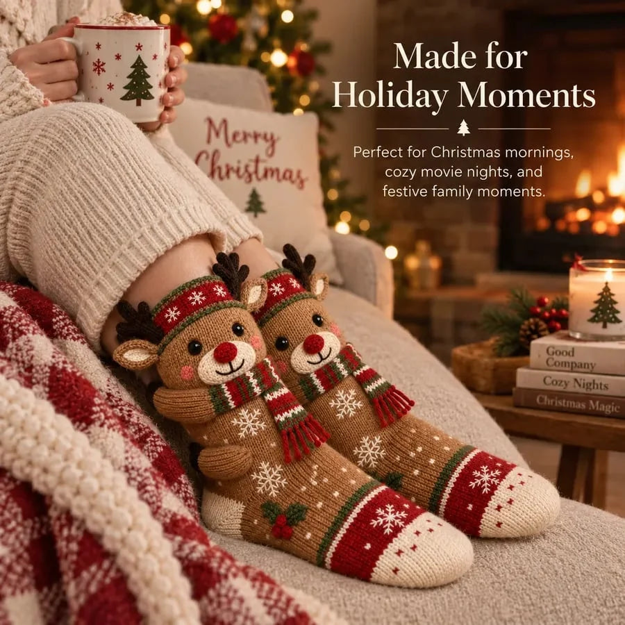 Christmas Socks 3D Hugging Character Knitted Holiday Style
