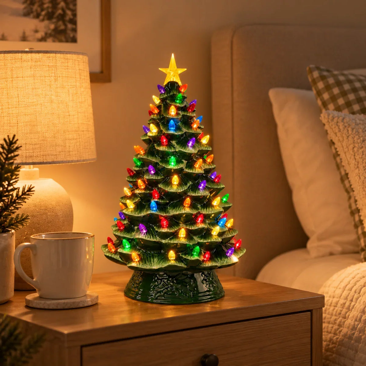Christmas Tree Glazed Ceramic Warm Multicolor LED Lights