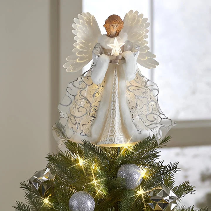 Christmas Tree Topper Animated Fiber Optic Wings & Illuminated Star