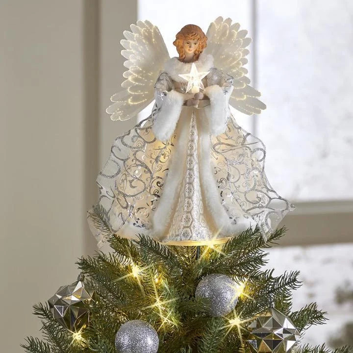 Christmas Tree Topper Animated Fiber Optic Wings & Illuminated Star