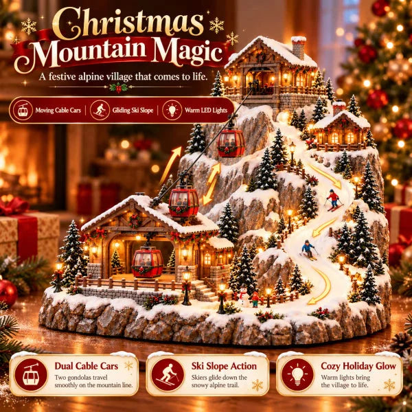 Christmas Village Decoration Animated Cable Cars & Ski Slope