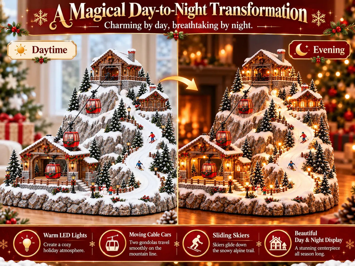 Christmas Village Decoration Animated Cable Cars & Ski Slope