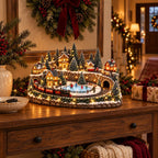 Christmas Village Decoration Moving Train Warm Lights & Music